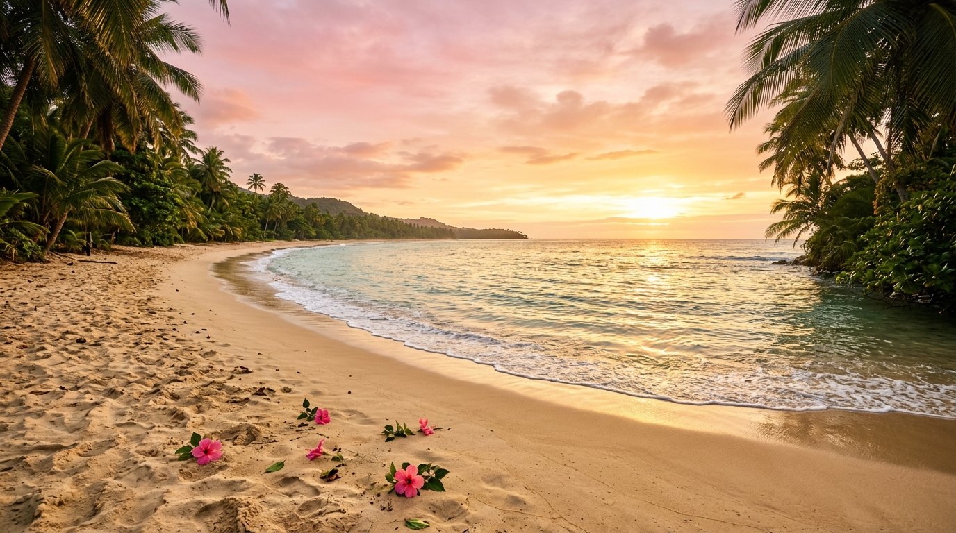 Plage tropicale brésilienne au coucher du soleil